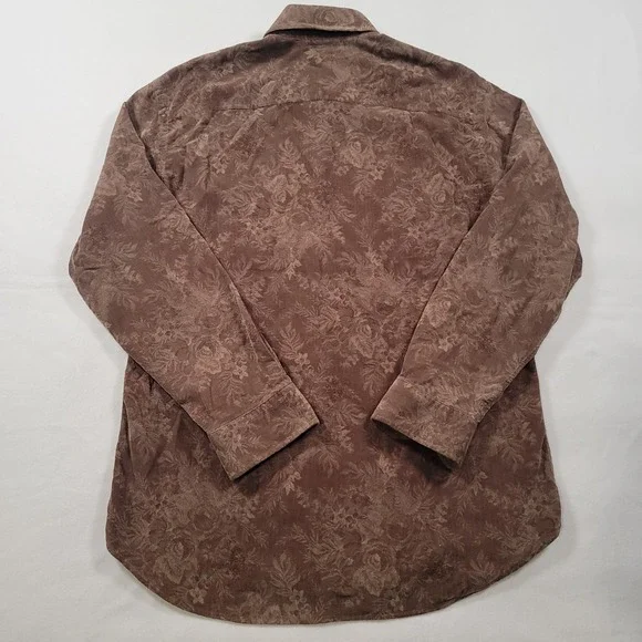 Zegna Sport Men's Corduroy Jacquard Floral Button-Up Shirt Size L Brown Cotton